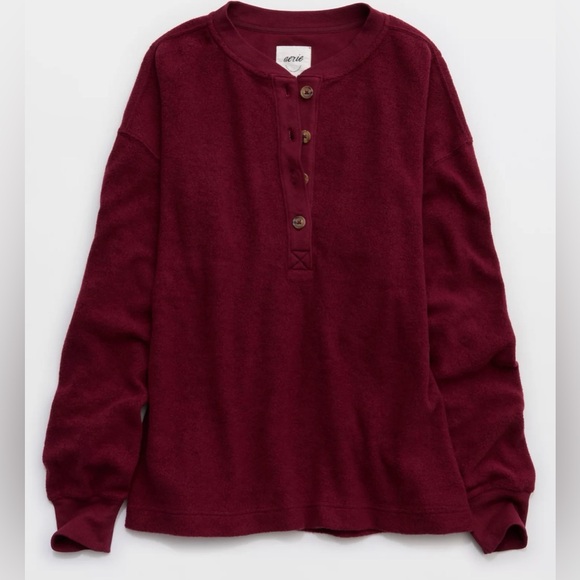aerie Tops - Aerie Sherpa Henley Sweatshirt - Deep Cherry - Size M- NWOT